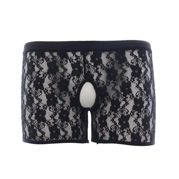 Kink Open Crotch Boxer Briefs | Lace | Black | Elastic Waist Fetish Fantasy
