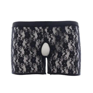 Kink Open Crotch Boxer Briefs | Lace | Black | Elastic Waist Fetish Fantasy