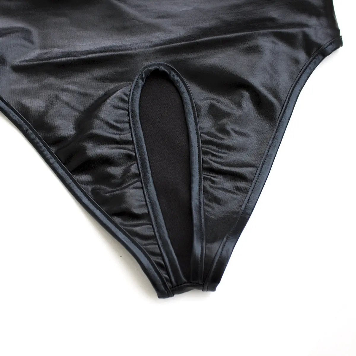 Kink PVC Faux Stretch Leather | Wetlook Bodysuit | Cup Less | Crotchless| Free size Come Closer