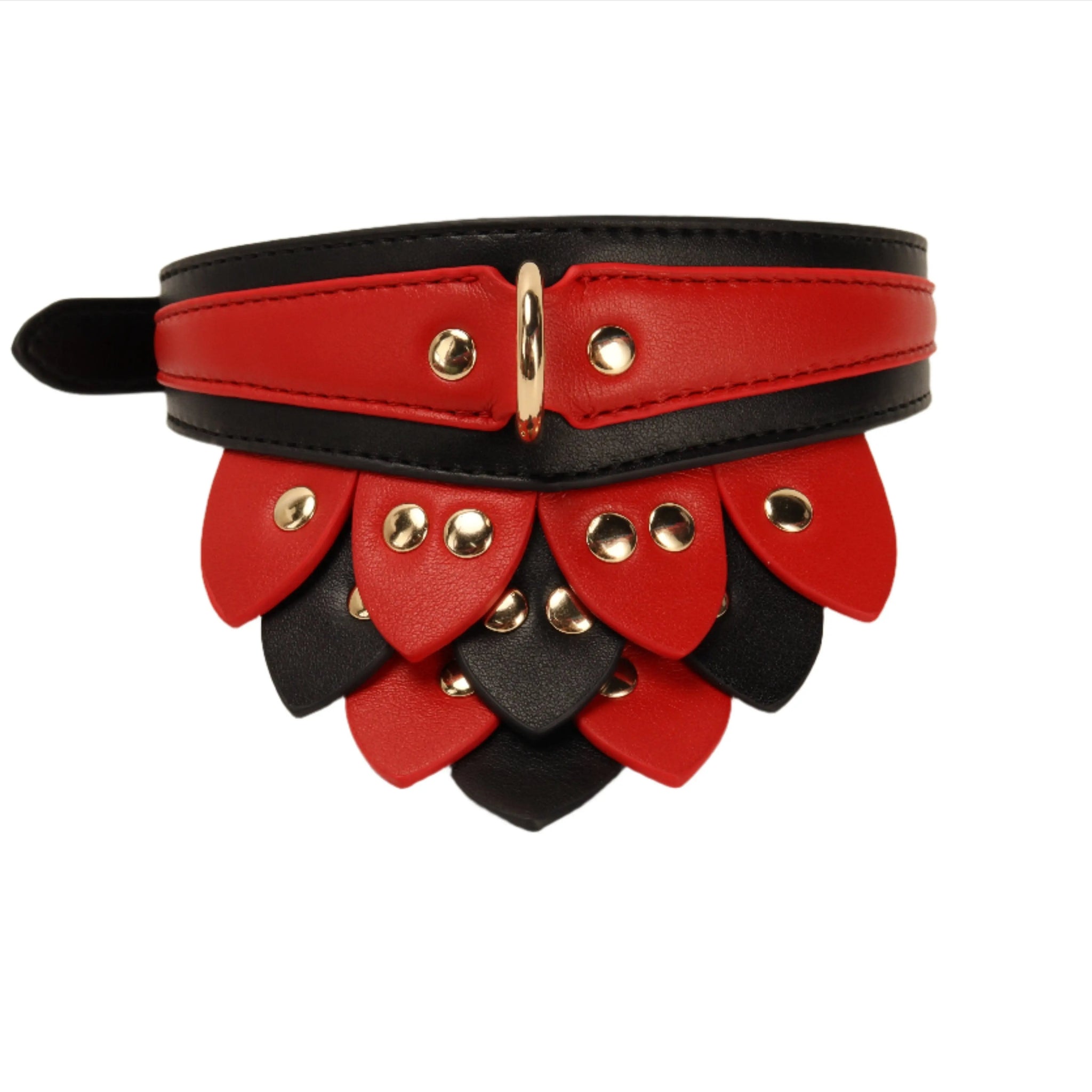 Kink Red & Black Leaf Neck Collar | Faux Leather | Gold  Press Studs | Adjustable Being Fetish