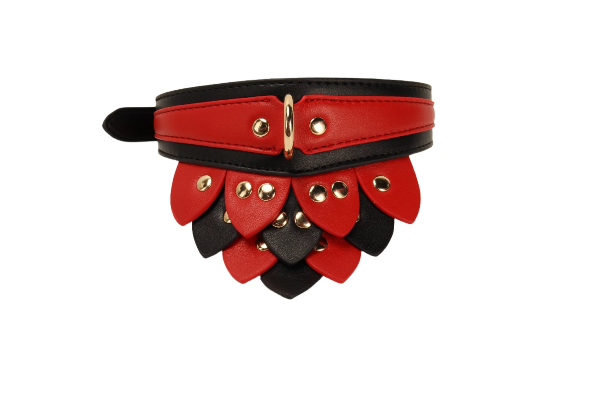 Kink Red & Black Leaf Neck Collar | Faux Leather | Gold  Press Studs | Adjustable Being Fetish