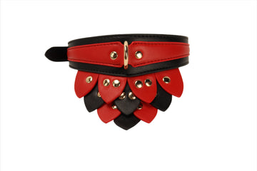 Kink Red & Black Leaf Neck Collar | Faux Leather | Gold  Press Studs | Adjustable Being Fetish
