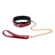 Mystim Real Leather 6 Piece Burgundy Bondage Set | Wrist | Ankles | Collar | Chain Being Fetish