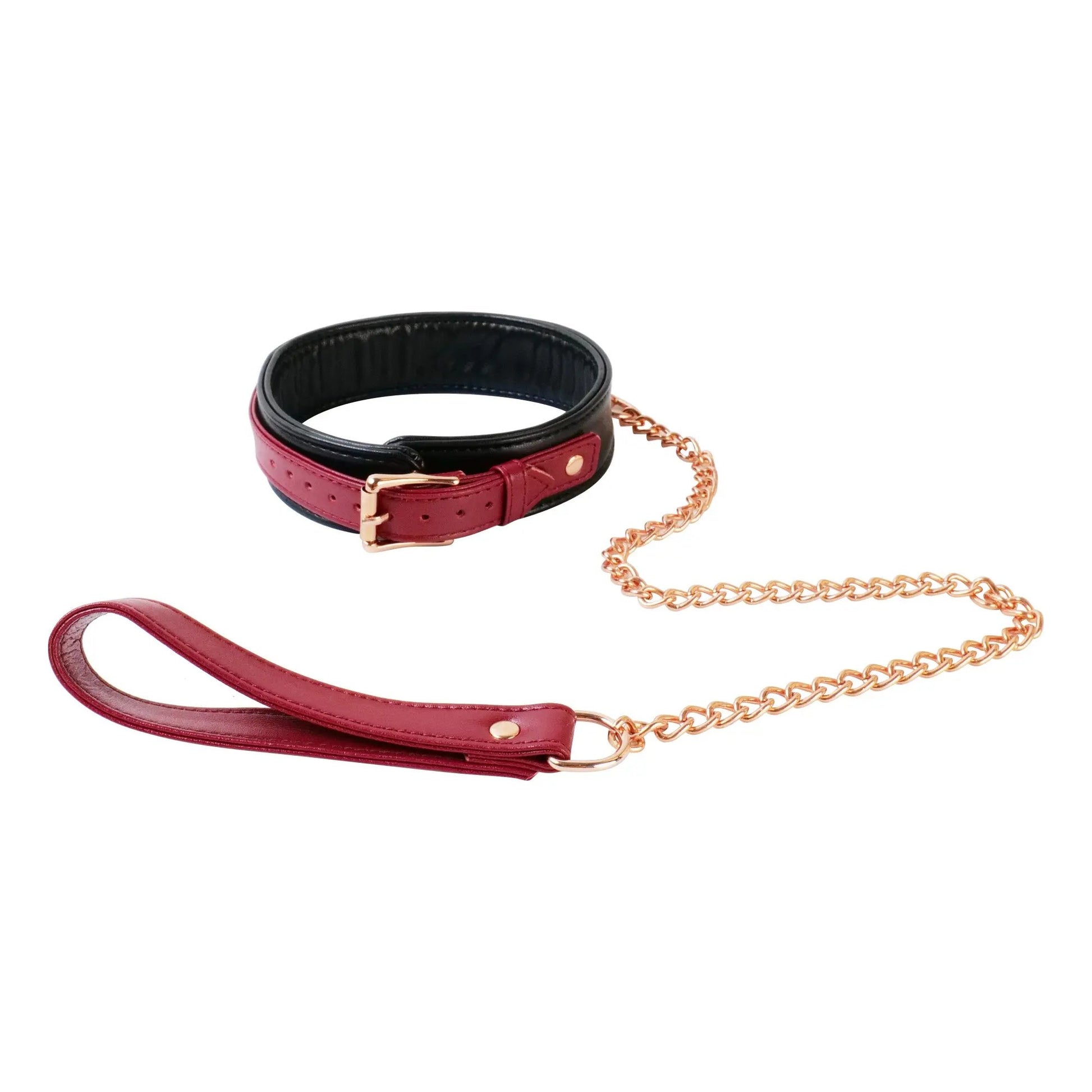 Mystim Real Leather 6 Piece Burgundy Bondage Set | Wrist | Ankles | Collar | Chain Being Fetish