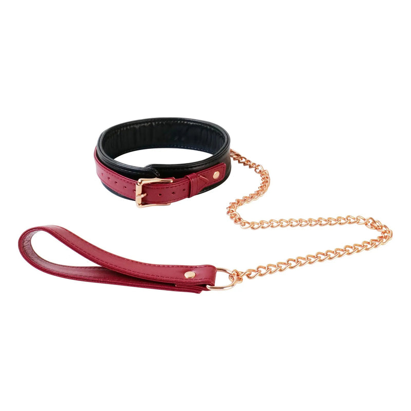 Mystim Real Leather 6 Piece Burgundy Bondage Set | Wrist | Ankles | Collar | Chain Being Fetish