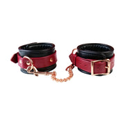 Mystim Real Leather 6 Piece Burgundy Bondage Set | Wrist | Ankles | Collar | Chain Being Fetish