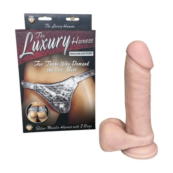 Perfect Silver Strap  On | 7" Get Real Bendable Dildo Nude  | Faux Fur | 3 Rings All American Whoppers