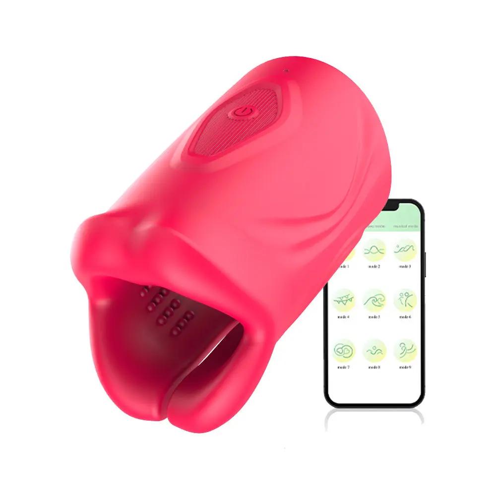 Red Hot  Masturbator | 4 in 1 Big Mouth Penis Trainer | App Control | 9 Vibration Modes Come Closer
