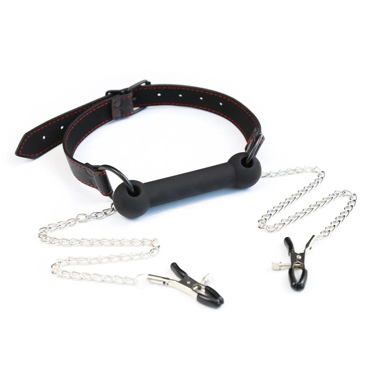 Rimba Silicone Bit Bone Mouth Gag | Nipple Clamps Chain | Adjustable Fetish Fantasy