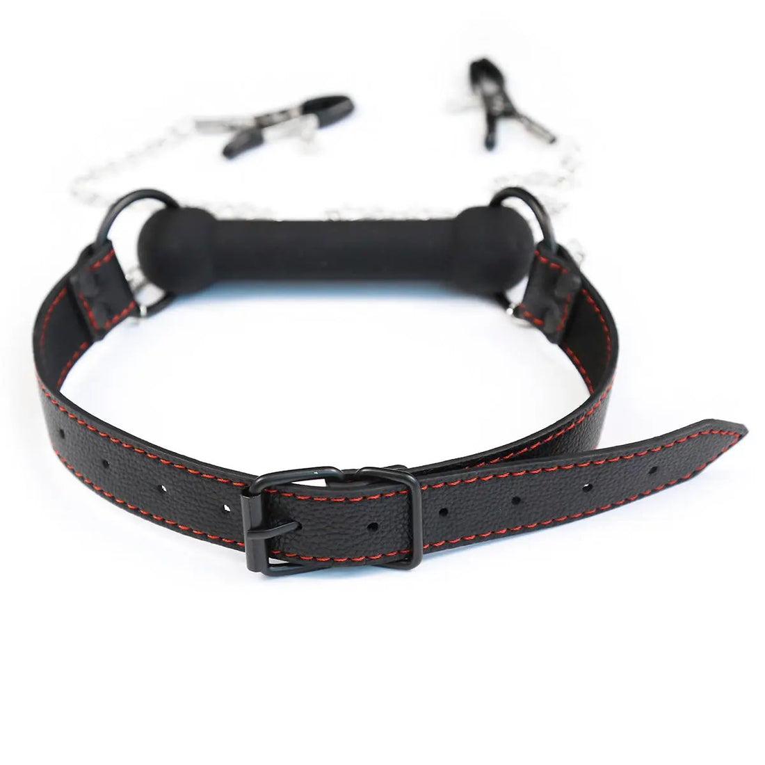 Rimba Silicone Bit Bone Mouth Gag | Nipple Clamps Chain | Adjustable Fetish Fantasy
