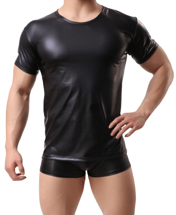 Toms Slim Set | Stretch Wet look |  Short Sleeve T-shirt & Shorts | Vegan | Black https://www.mysexshop.co.za/