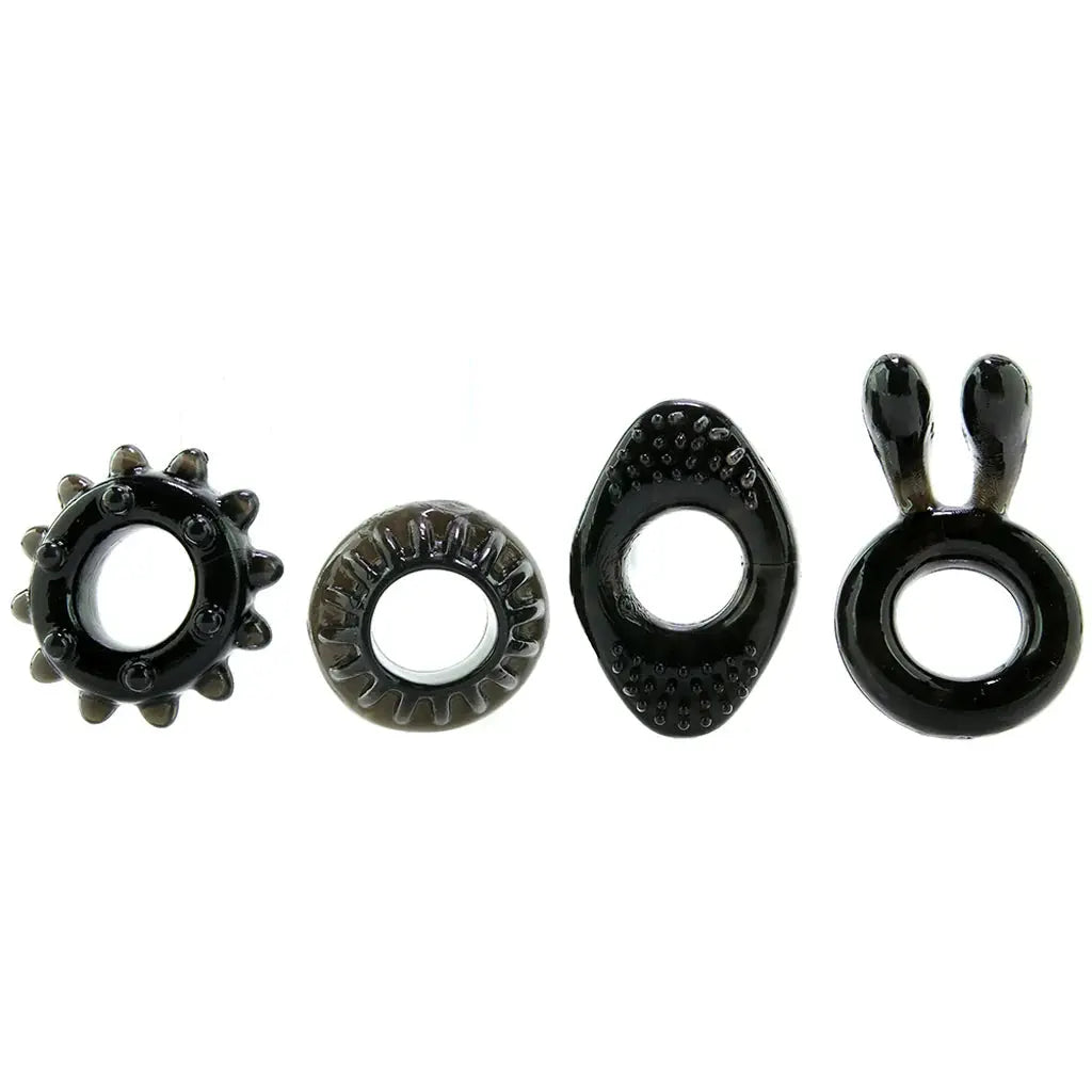 Zero Tolerance Ring My Bell Cock Ring Set | 4 Designs | Stretchy TPE | Black https://www.mysexshop.co.za/