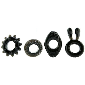 Zero Tolerance Ring My Bell Cock Ring Set | 4 Designs | Stretchy TPE | Black https://www.mysexshop.co.za/
