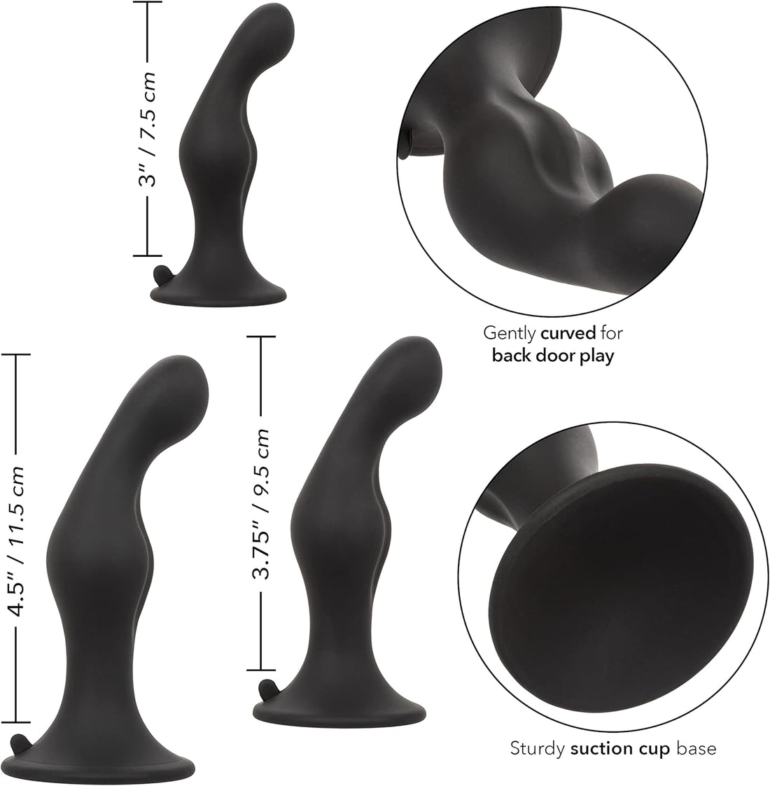 Calexotics Silicone Anal Ripple Kit | 3 Piece | Multiple Sizes | Suction Cup Base