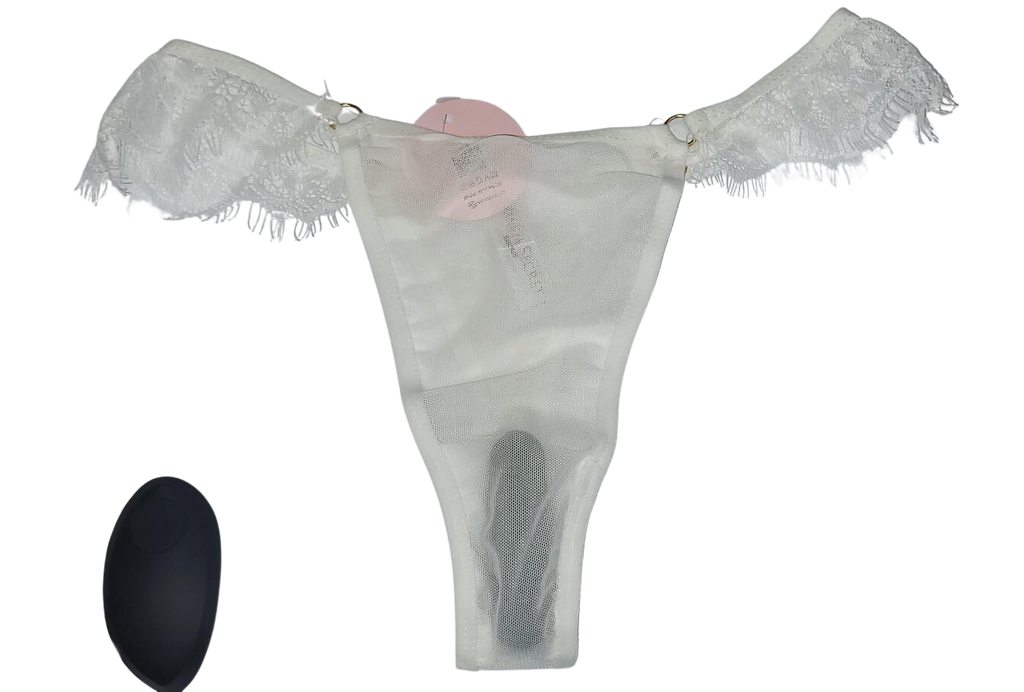 Come Closer | Remote Controlled Vibrating Panty White Laceup | Black | USB