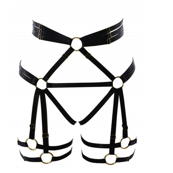 Fetish Black Waist Harness Leg Garter | Crotch Less | Adjustable Free Size