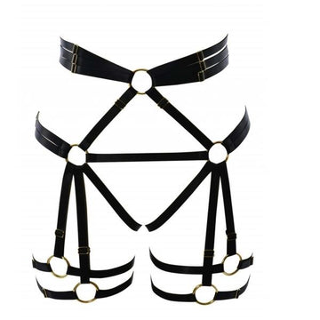 Fetish Black Waist Harness Leg Garter | Crotch Less | Adjustable Free Size