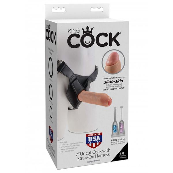 King Cock Strap On Harness | 7"  Nude Uncut Cock