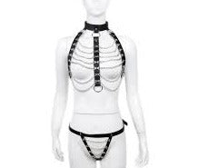 BDSM Metal Chain Set | Adjustable Harness | Black | Bondage Ring