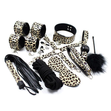 10 Piece Leopard Print | Vegan Leather SM Bondage set