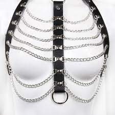 BDSM Metal Chain Set | Adjustable Harness | Black | Bondage Ring