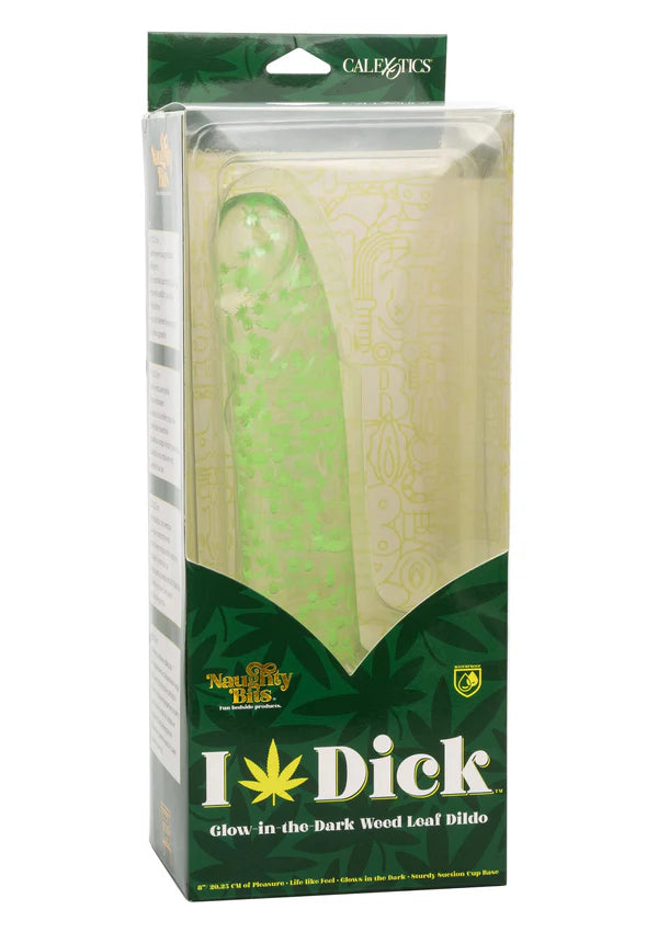 Naughty Bits I love Dick 8"  | Glow In The Dark | Weed Leaf Dildo | Suction Cup Base