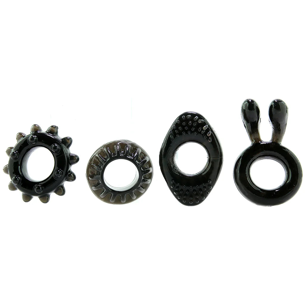 Zero Tolerance Ring My Bell Cock Ring Set | 4 Designs | Stretchy TPE | Black