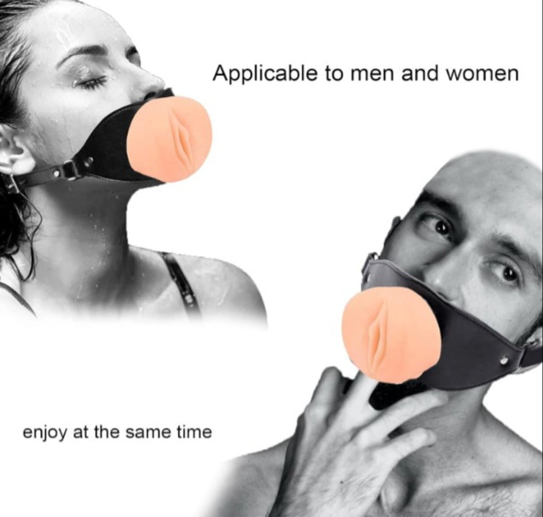 Oral Sex Silicone Vagina Mouth Gag | PU Leather | Adjustable