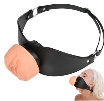 Oral Sex Silicone Vagina Mouth Gag | PU Leather | Adjustable