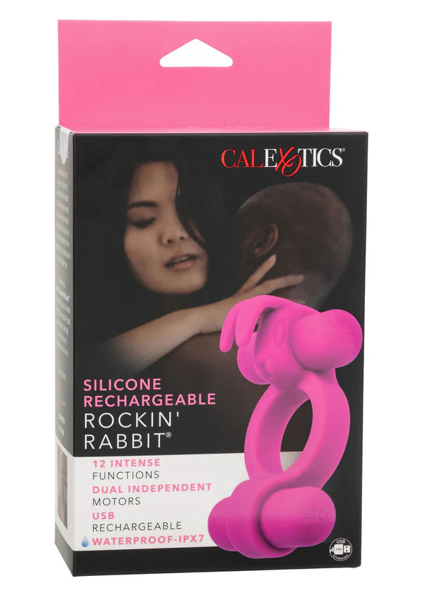 Calexotics Silicone Rechargeable Rocking Rabbit | 12 Functions | Couple Enhancers | Dual Motor