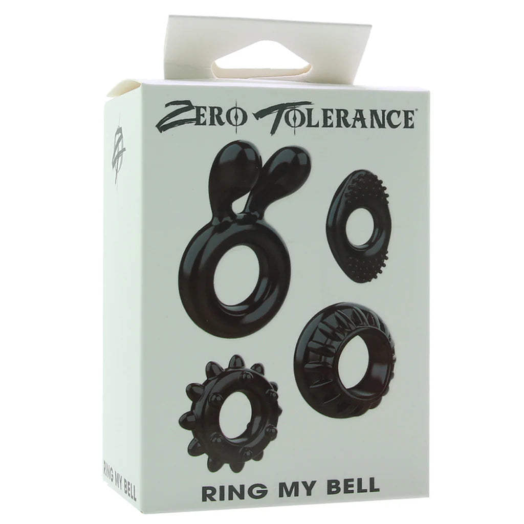 Zero Tolerance Ring My Bell Cock Ring Set | 4 Designs | Stretchy TPE | Black