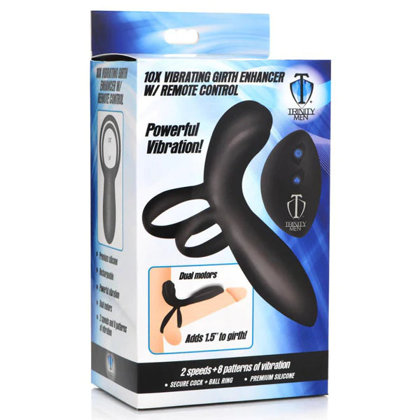 Trinity Silicone Vibrating Girth Enhancer with Remote - Black