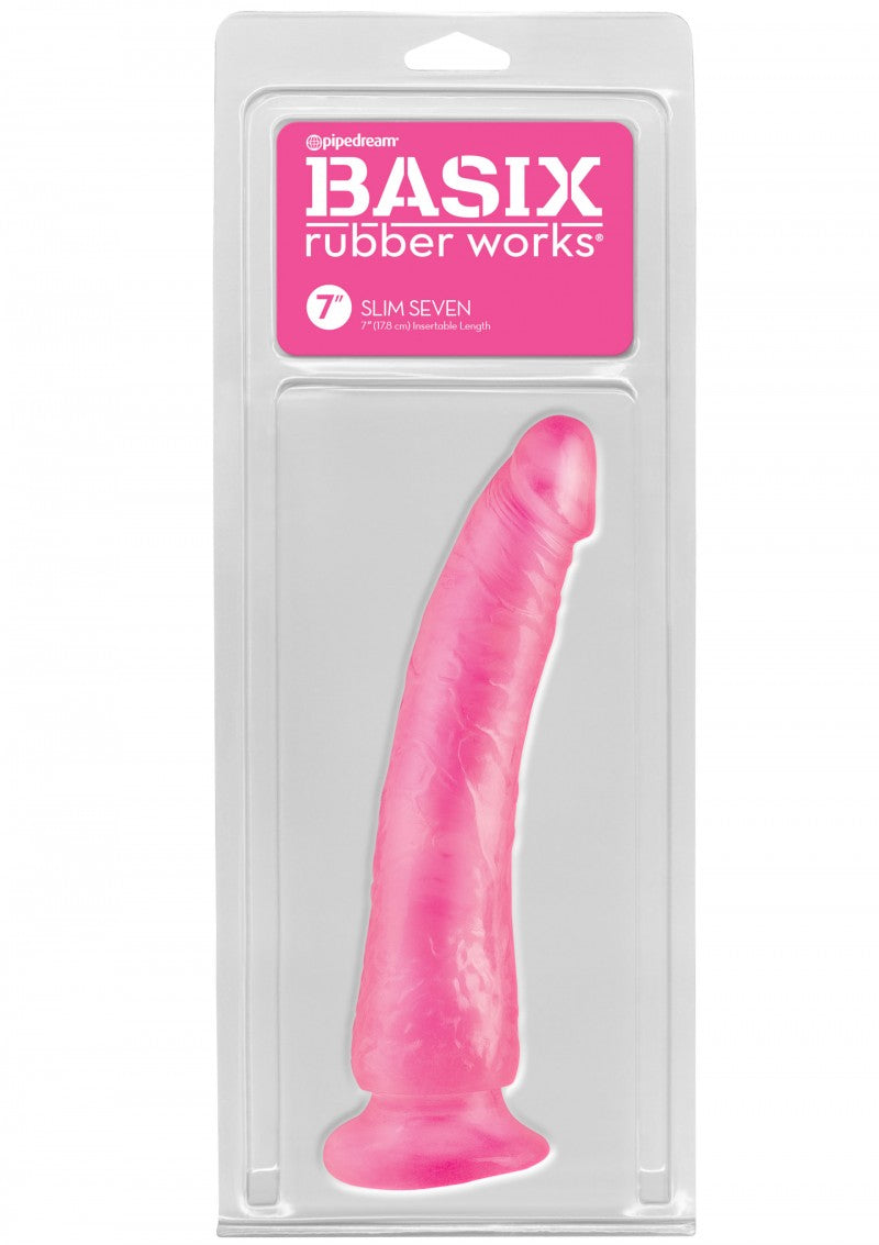 Basix Pink Rubber Works | 7" Slim Seven | With Suction Cup