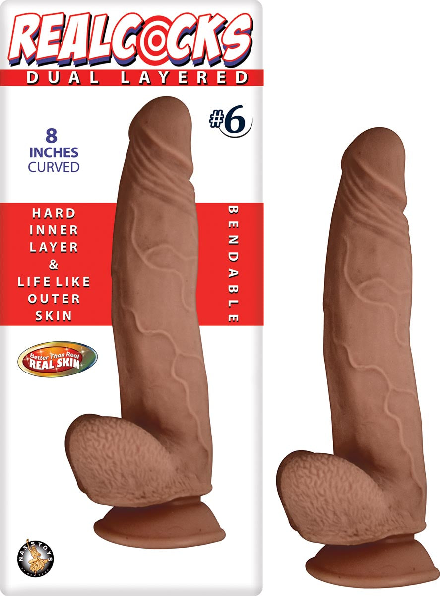 Realcocks Dual Layered 8″ | Brown | Silicone | Suction Cub  | G Spot Design