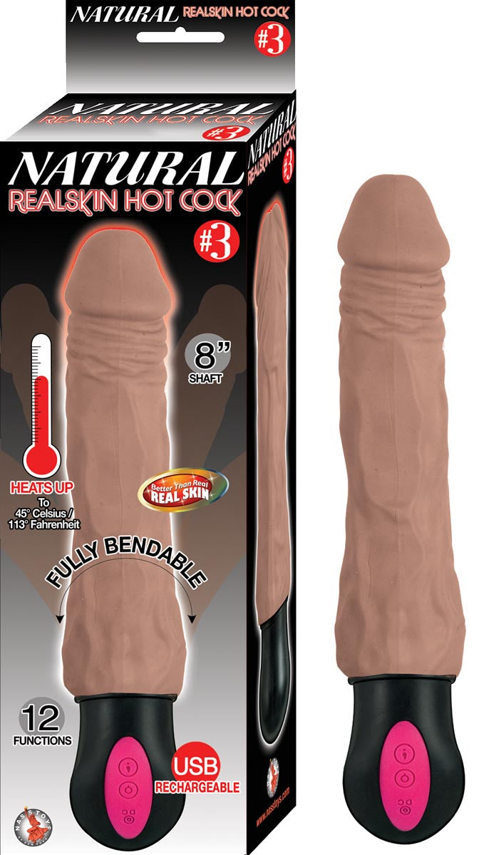Realskin Brown Hot Cock | Fully Bendable Vibrator | Heating | USB | 8"