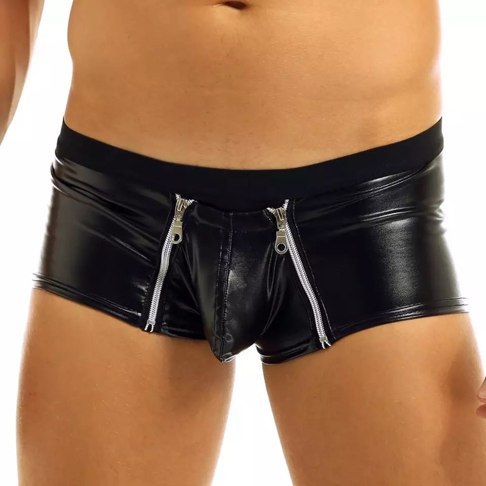 Come Closer Sexy Briefs |  Faux Leather | Double Zipper |  Stretch