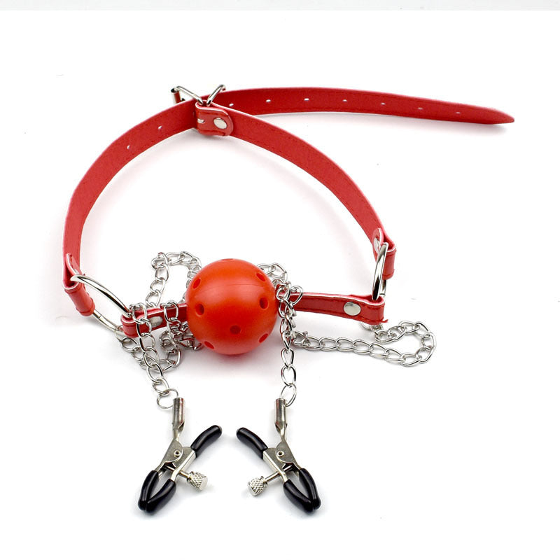 Come Closer Fetish Nipple Clamp & Gag Ball | Adjustable | Red