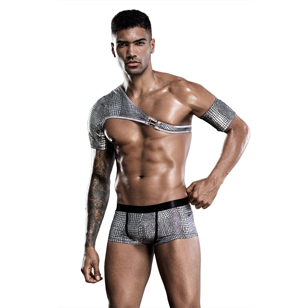 Sexy Silver Leopard | Shoulder Harness | Short Boxer | One Size