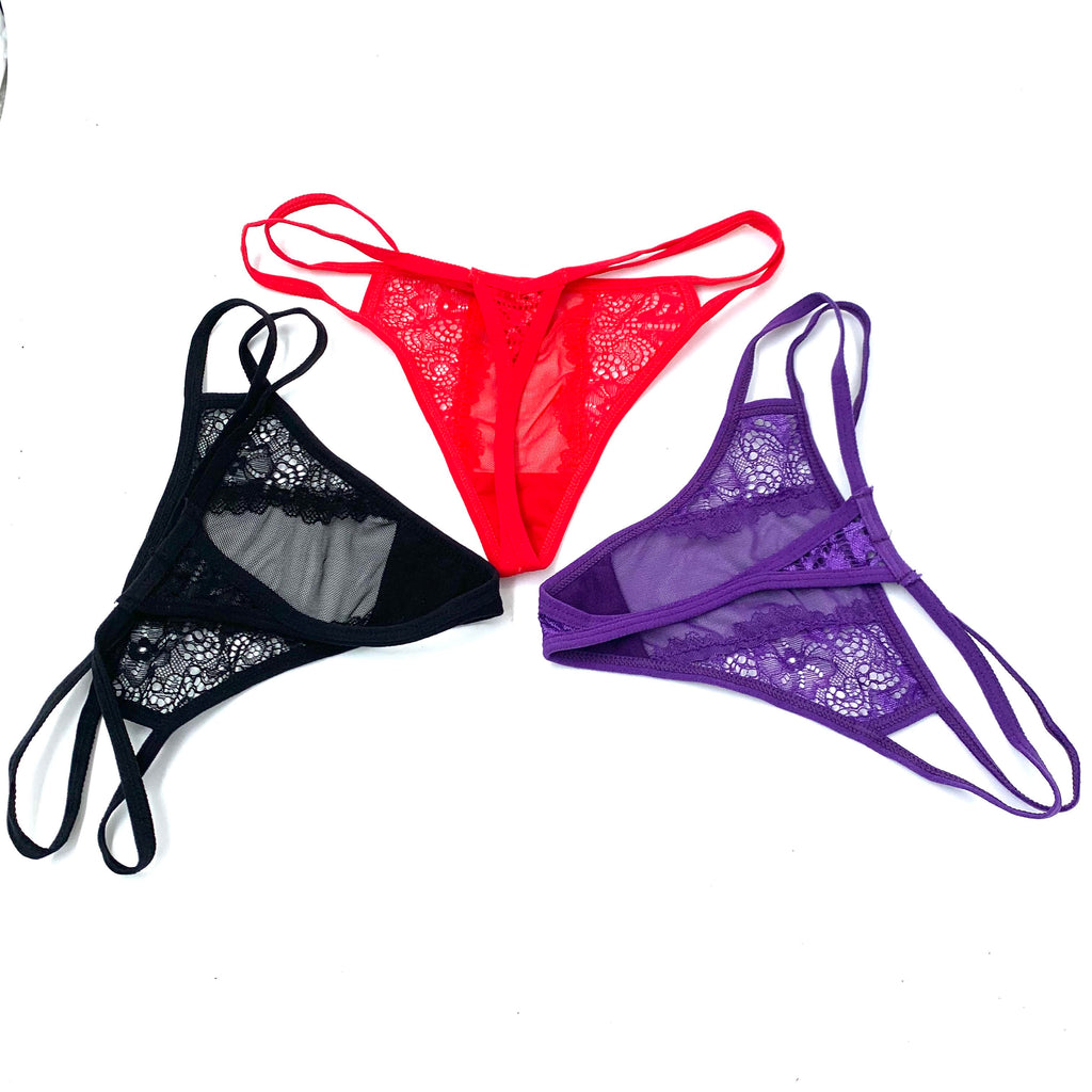 Come Closer Three Way Private Thong | Red/Purple/Black