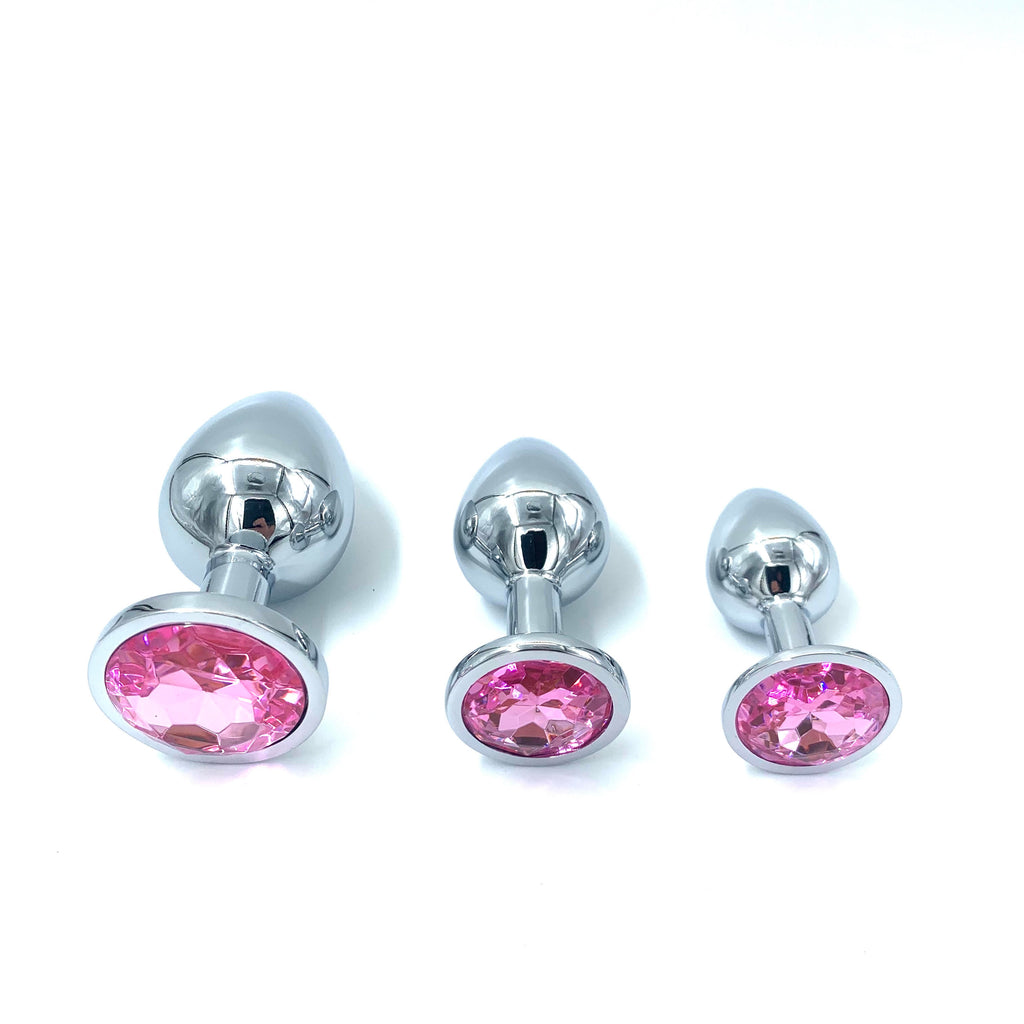 Silver Butt Plug Pink Kit S/M/L